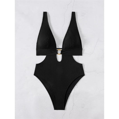 Sexy 8 Colors Deep V Neck Cut Out One Piece Swimsuit Women Swimwear Female High Leg Cut Monokini Bather Bathing Suit Swim V7177