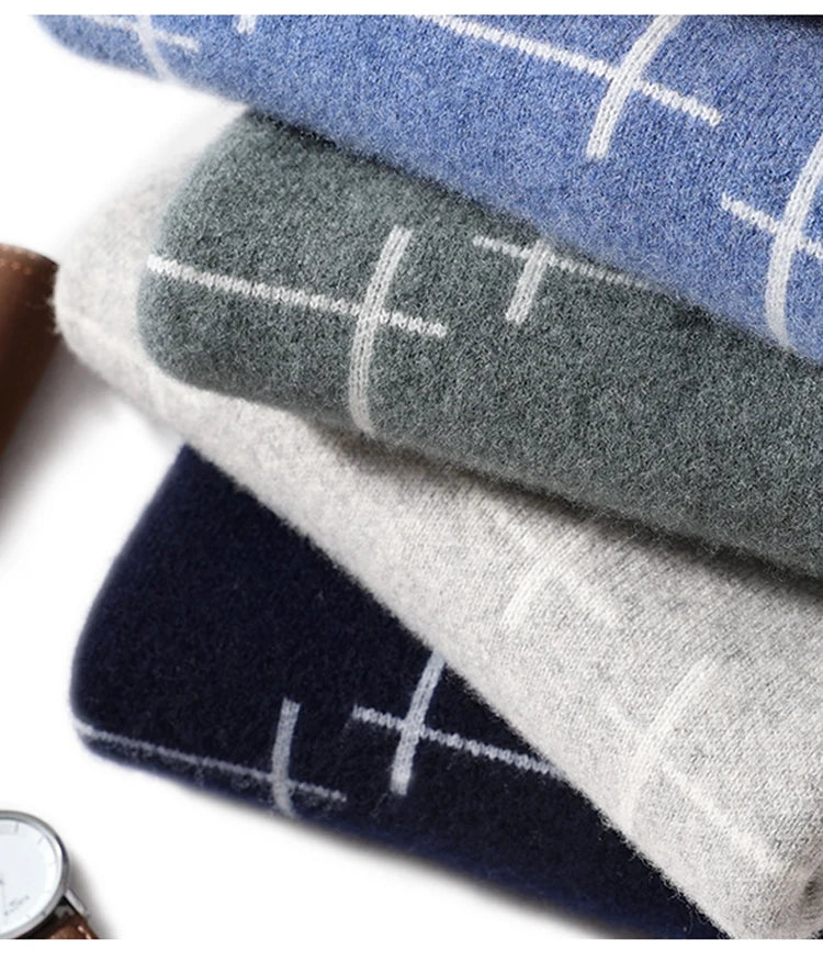 Autumn/Winter 100% Pure Wool Men's O-Neck Thick Business Sweater Loose Casual Wool Knit Bottoming Shirt Men's Sweater