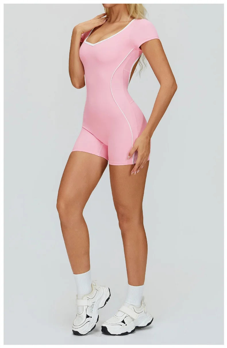 TRY TO BN Gym Jumpsuit Sports Hollow Back Women's Breathable Contrasting Colors Bodysuit Fitness One Piece Running Yoga Clothing