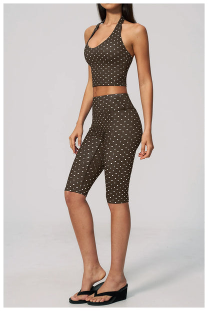 Custom LOGO women's new yoga clothes polka dot printing deep V high elastic three-dimensional fitness two-piece set