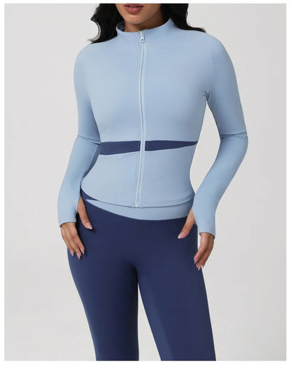 New Women's Color-Block Yoga Outfit Set Back Beauty Fitness Tank Top Long Sleeve Coat Hip-Lifting Leggings Running Fitness Set