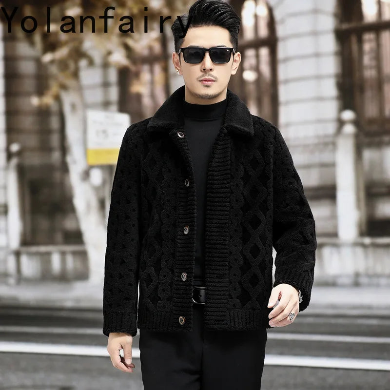 YOLANFAIRY New Sheep Shearing Jacket Men Winter 2025 Double-sided Wear 100% Wool Coat Man Clothing Short Men's Jackets chaqueta