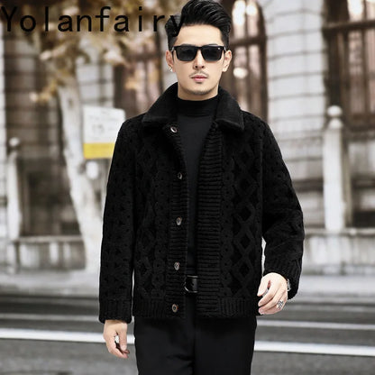 YOLANFAIRY New Sheep Shearing Jacket Men Winter 2025 Double-sided Wear 100% Wool Coat Man Clothing Short Men's Jackets chaqueta