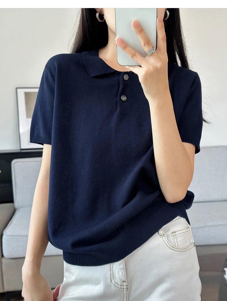 WinvyNee Summer Women's Clothing Cotton Polo T-shirt Short Sleeve Polo Collar Clothes Solid Casual Pullover Female Tops A1002029
