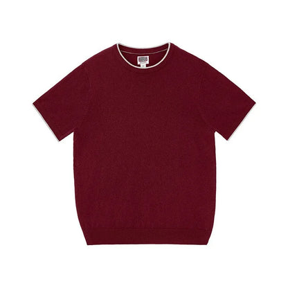 Light Luxury Cashmere Blend Anti Pilling Knitted Short Sleeved Round Neck T-shirt for Men, Retro Casual Business Summer Shirt