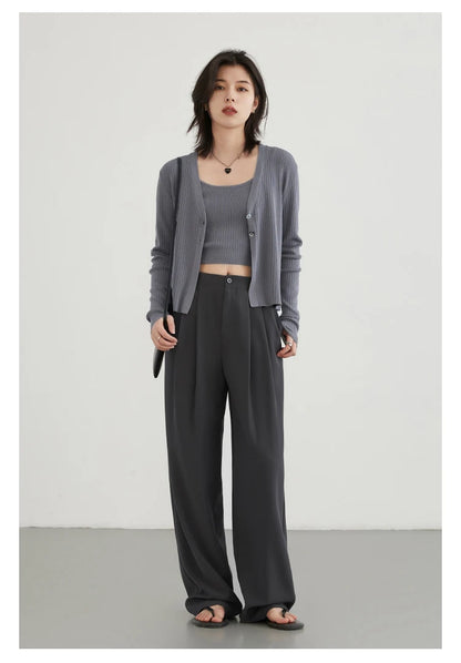 CHIC VEN Women Pants New Casual High Waisted Female Pleated Trousers Drooping Wide Leg Long Pant Office Lady Spring Summer 2025