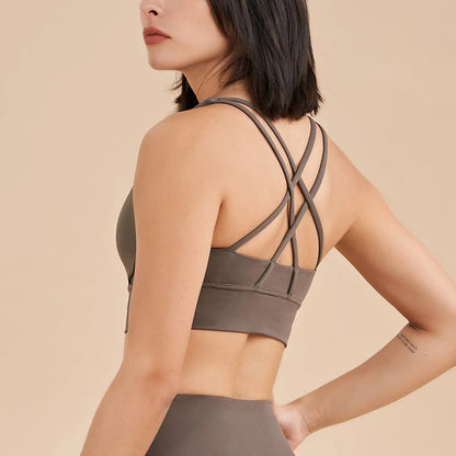 SOISOU Top Women Bra Cropped Bralette Gym Yoga Sports Bra Cross Sexy Back Female Bra Breathable Top Women's Underwear 25 Colors