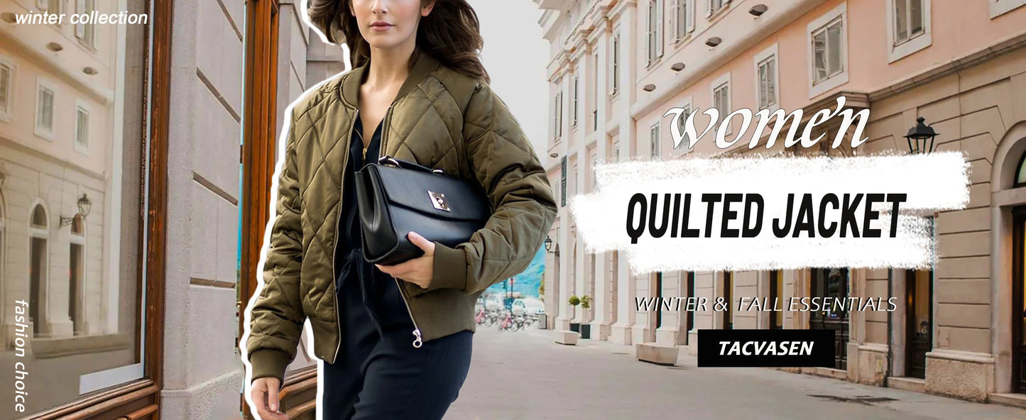 TACVASEN Padded Warm Jackets Womens Fashion Retro Pilot bomber Jackets Diamond Quilted Coats Full Zip Up Pockets Casual Outwear