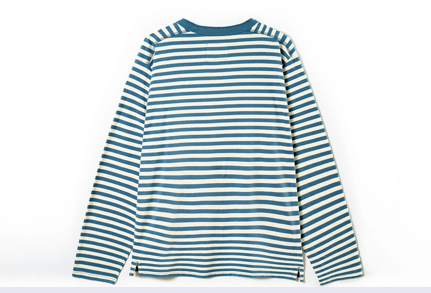 American retro striped long sleeved T-shirt for men, heavy-duty cotton washed T-shirt, oversized casual Henry collar base shirt