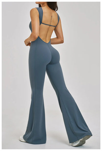 TRY TO BN Women Yoga Jumpsuit Beautiful Back High Strength Fitness Workout Bodysuit One Piece Sportswear Flare Pants Gym Clothes
