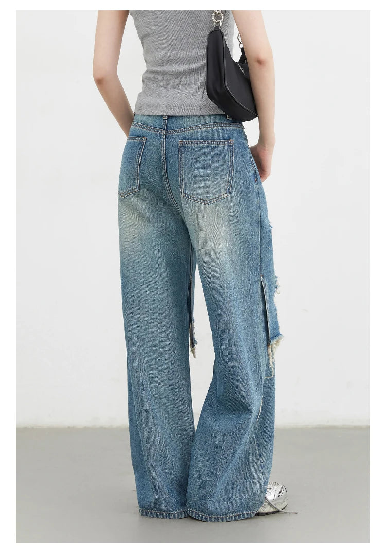 CHIC VEN Women Jeans Loose Casual High Waisted Wide Leg Ripped Rough Edge Denim Pants Female Trousers Spring Autumn 2025