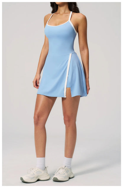 Custom LOGO women's nude yoga dress hollow breathable slim fitness sports quick-drying short skirt