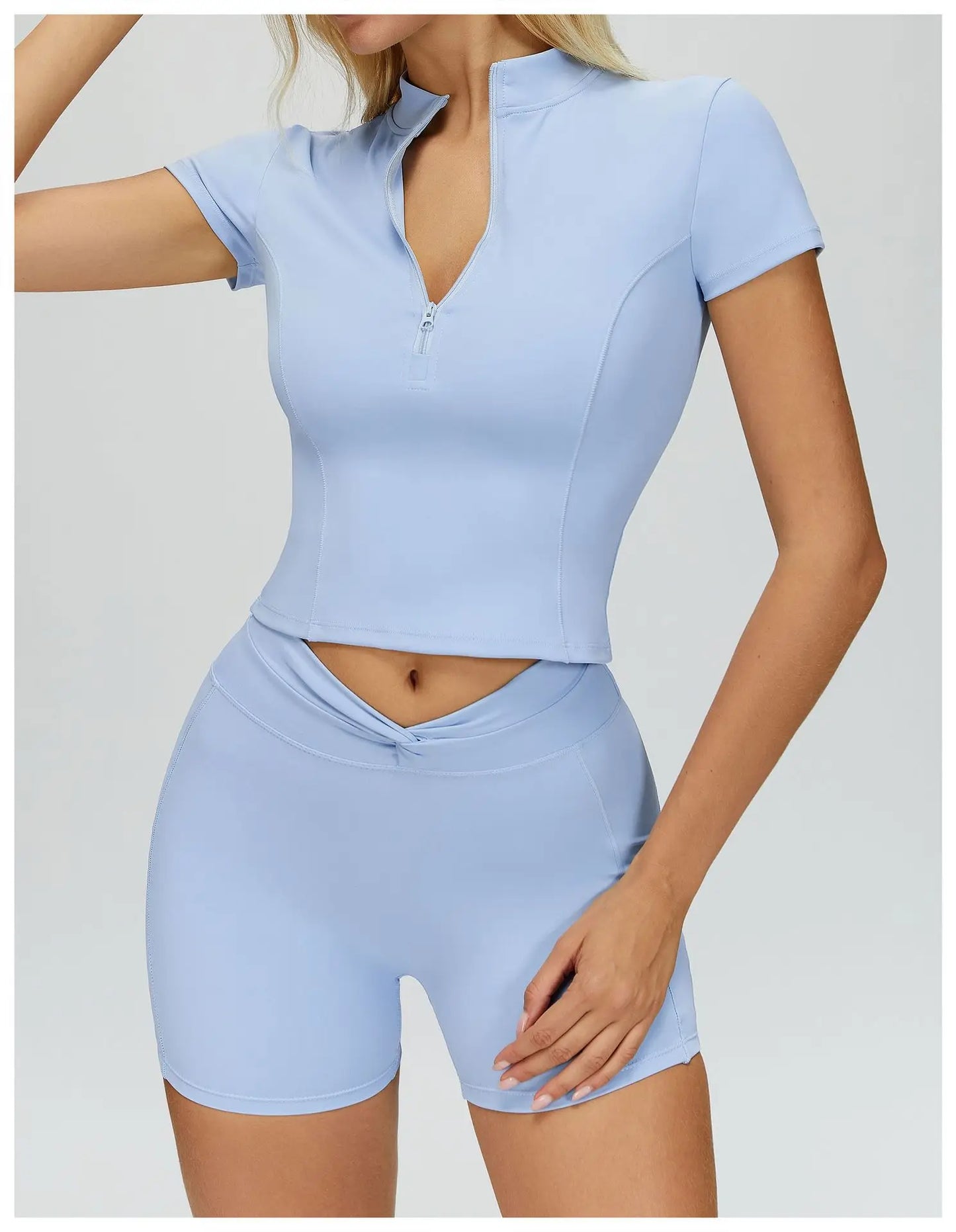 Custom LOGO Women's Yoga Short Sleeve Stand-up Neck Zipper Skinny Sports Short Sleeve Outdoor Running Fitness Top