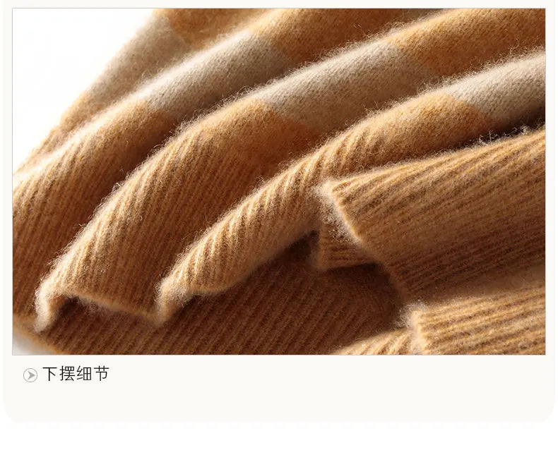 Men's 100% Merino Wool Sweater Half-high Collar Half Zip Thick Pullover Autumn Winter Cashmere Stripe Knitwear Long Sleeved Tops