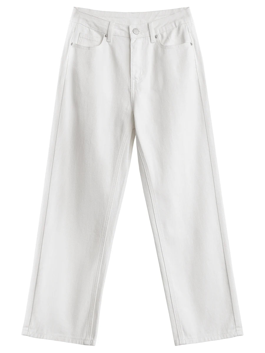 CHIC VEN Women Pants White Slim High Waisted Cotton Straight Leg Casual Slim Leg Jeans Girl Trouser Spring Autumn 2025