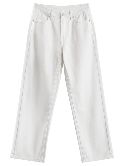 CHIC VEN Women Pants White Slim High Waisted Cotton Straight Leg Casual Slim Leg Jeans Girl Trouser Spring Autumn 2025