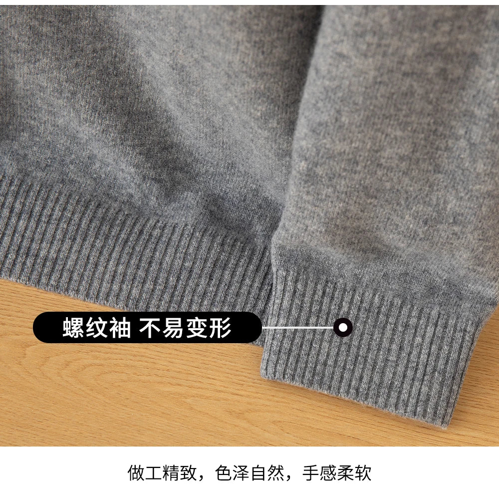 Autumn Winter 100%Wool Knit Pullover Men's O-Neck Color Block Sweater Jumper Fashion Thicken Loose Tops Clothing Warm Base Shirt