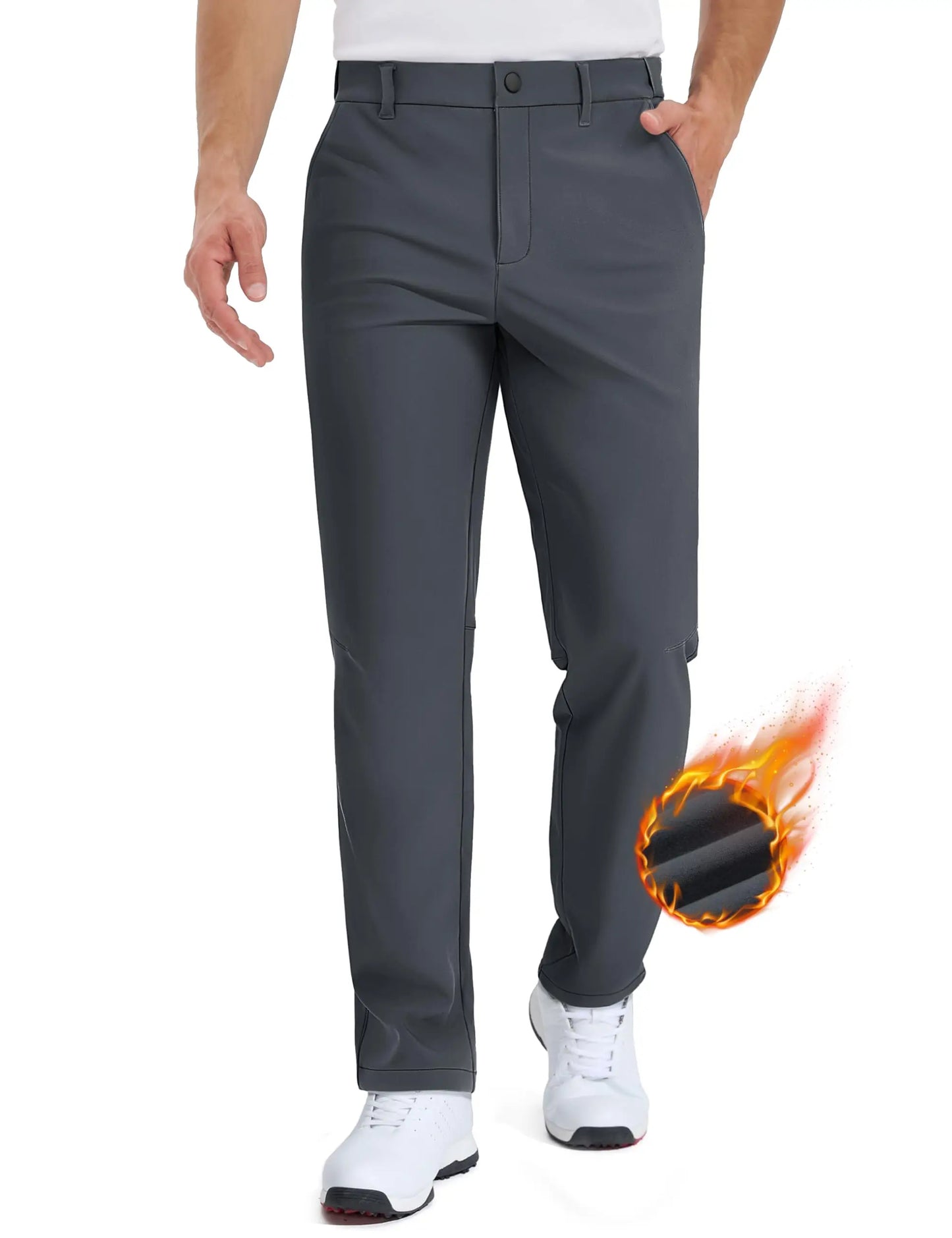 TACVASEN Winter Golf Pants for Men Fleece Lined Work Business Casual Dress Slacks Water Resistant Stretch Warm Trousers