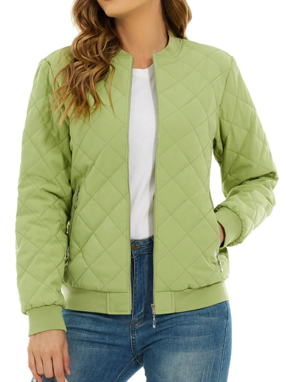 TACVASEN Padded Warm Jackets Womens Fashion Retro Pilot bomber Jackets Diamond Quilted Coats Full Zip Up Pockets Casual Outwear