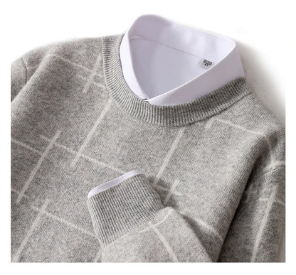 Autumn/Winter 100% Pure Wool Men's O-Neck Thick Business Sweater Loose Casual Wool Knit Bottoming Shirt Men's Sweater