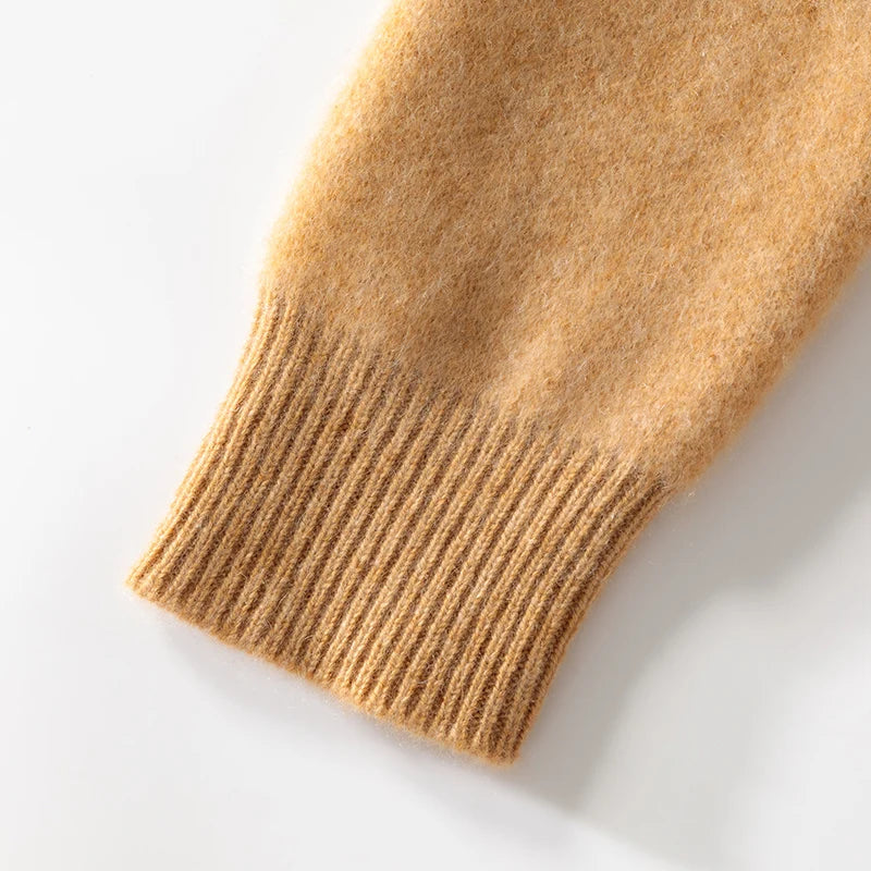 100% Merino Wool Half Zipper Mock Neck Knit Sweater Long Sleeves Loose Color-Blocked Pullover Cashmere Soft Warm Clothing Top