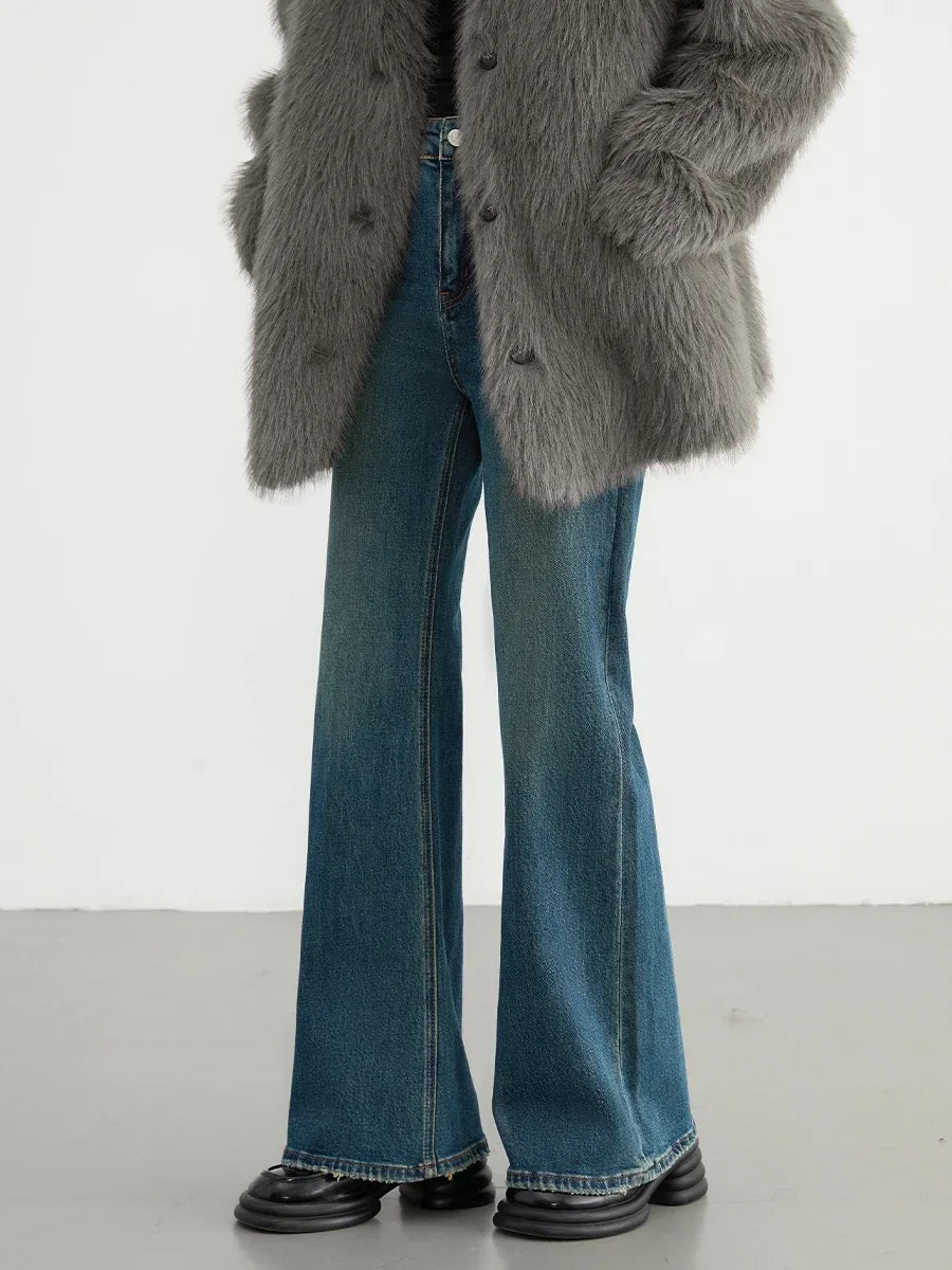 CHIC VEN Women Jeans New High Waist Flare Denim Pants Micro Elastic Woman Trousers Horseshoe Pant Female Autumn Winter 2023