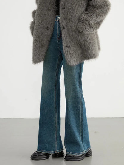 CHIC VEN Women Jeans New High Waist Flare Denim Pants Micro Elastic Woman Trousers Horseshoe Pant Female Autumn Winter 2023
