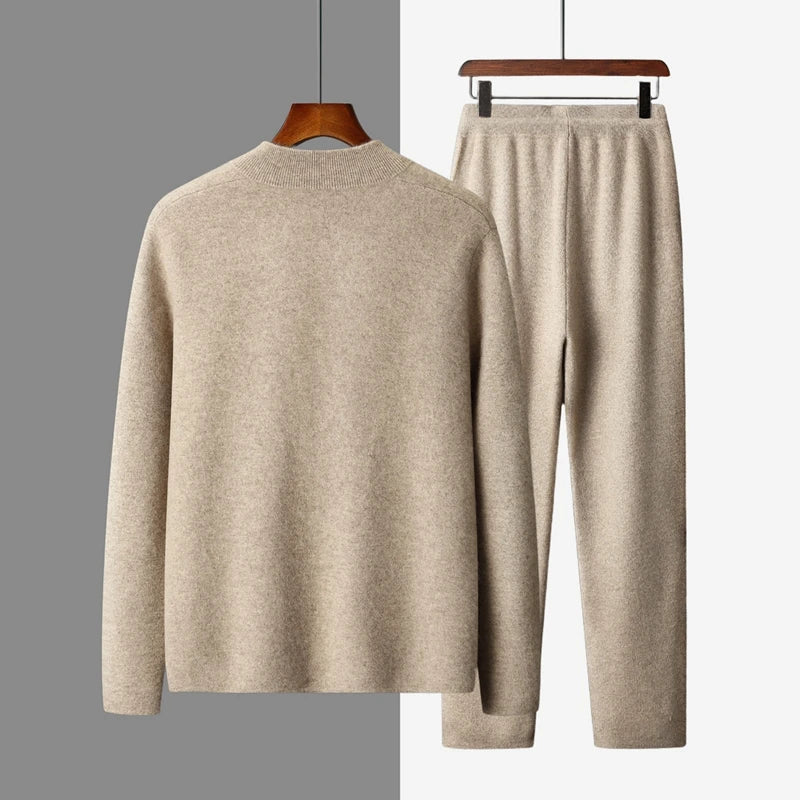 DjzDsm New Autumn Winter Men's 100% Pure Cashmere Thick Button Cardigan Set Cashmere Knitted Casual Shorts 2-Piece Set Clothing
