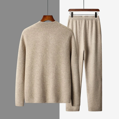 DjzDsm New Autumn Winter Men's 100% Pure Cashmere Thick Button Cardigan Set Cashmere Knitted Casual Shorts 2-Piece Set Clothing