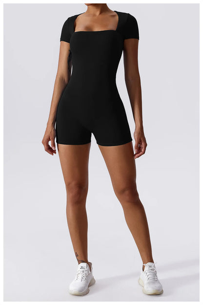 Summer Yoga Suit Women's Short One Piece Sports Suit Short Sleeve Gym Clothes Push Up Training Fitness Yoga Bodysuit Sportswear