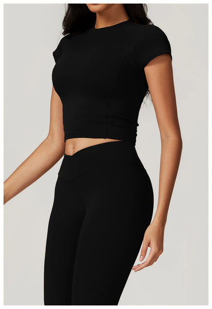 2 Pieces Yoga Set Gym Clothes Sportswear Yoga Suits For Women Fitness Short Sleeve Crop Top Tracksuits Sports Bra Gym Leggings