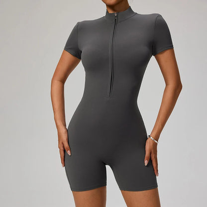 TRY TO BN Sports Jumpsuit Zipper Short Sleeves Yoga Sportswear Fitness Workout Bodysuit One Piece Suits Tights Gym Woman Clothes