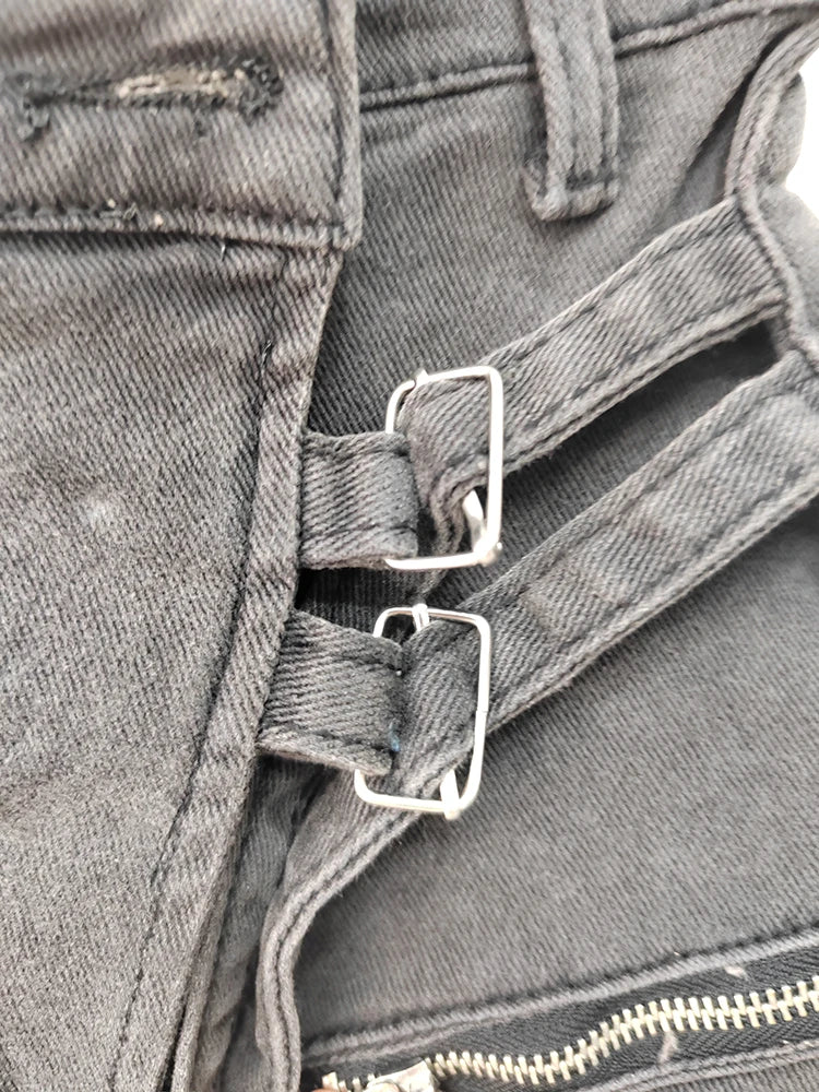 DEAT Fashion Women's Denim Shorts High Waist Zipper Lace Strap Pockets Fake 2 Pcs Green Shorts Skirts Summer 2024 New 17A6200