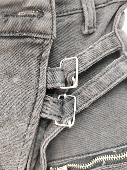 DEAT Fashion Women's Denim Shorts High Waist Zipper Lace Strap Pockets Fake 2 Pcs Green Shorts Skirts Summer 2024 New 17A6200