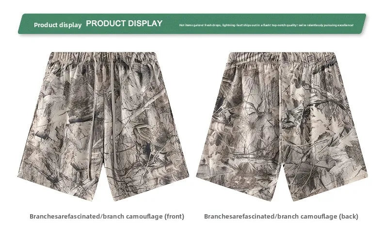 Custom LOGO men's summer camouflage splicing 240G quick-drying cotton polyester short-sleeved T-shirt loose sports shorts set