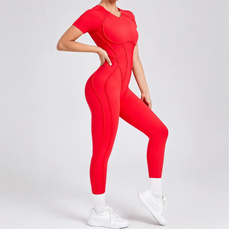 TRY TO BN Sport Jumpsuit Short Sleeves Backless Fitness Yoga Pant Workout Bodysuit One Piece Sportswear Tights Women Gym Clothes