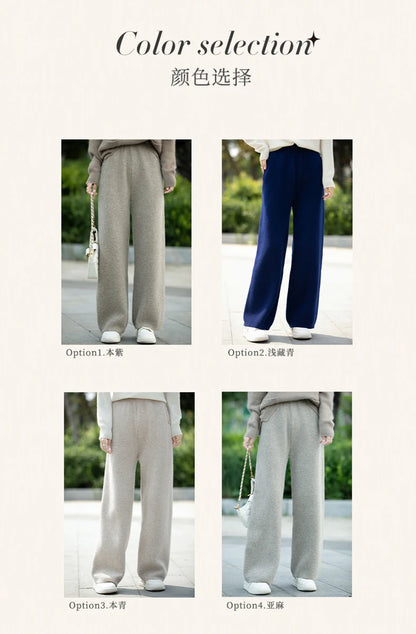 DjzDsm Women's 100% Merino Wool Wide Leg Straight Leg Pants Autumn Winter Thickened Comfortable Fit Trousers
