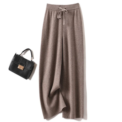 CHICUU Women Cashmere Pants Basic Casual Wide Leg Pants Autumn Winter 100% Merino Wool Knitwear Soft Korean Popular Trousers