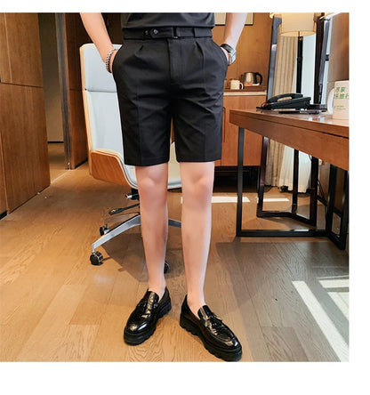 4 Color Summer British Style Suit Shorts 2023 Men Naples Business Casual Slim Fit Short Pant Fashion Slim Fit Solid Color Pants