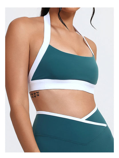 Ctenkevet Women's Color Clash Crop Top Quick-Dry Gym Bra Female Sleeveless Backless Sports Underwear for Outdoor Running CropTop