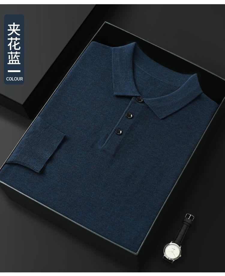 Men's Merino Wool Sweater Polo Collar Pullover Autumn Winter New Cashmere Knitwear Casual Loose Men's Shirts Tops Warm Soft