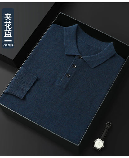 Men's Merino Wool Sweater Polo Collar Pullover Autumn Winter New Cashmere Knitwear Casual Loose Men's Shirts Tops Warm Soft