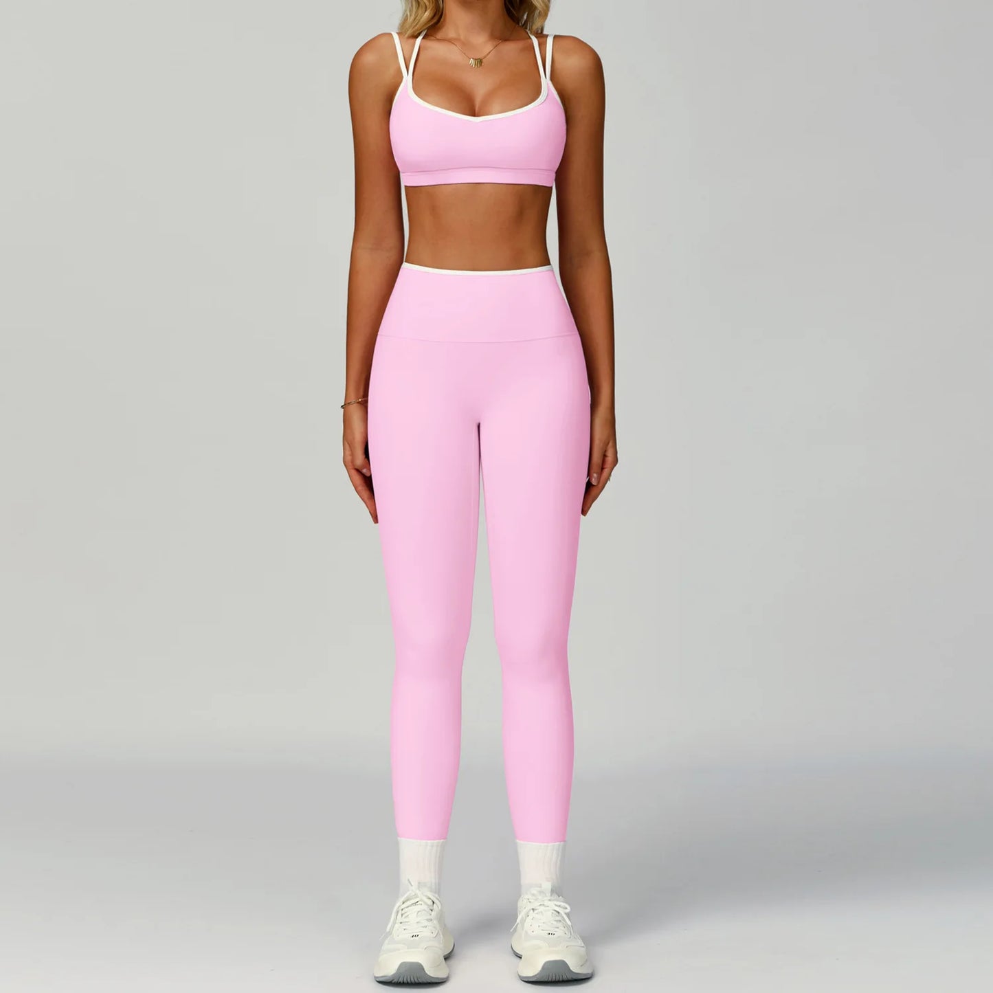 2PCS Workout Clothes Wide Leg Pant Yoga Suits Solid Color Bra Sports Set Gym Tracksuits Female Quick Dry Fitness Suit Sports Set