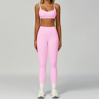 2PCS Workout Clothes Wide Leg Pant Yoga Suits Solid Color Bra Sports Set Gym Tracksuits Female Quick Dry Fitness Suit Sports Set
