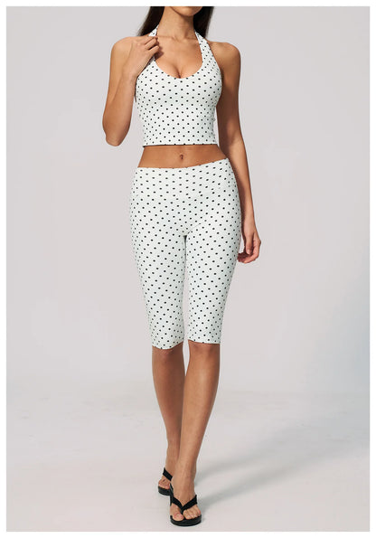 Custom LOGO women's new yoga clothes polka dot printing deep V high elastic three-dimensional fitness two-piece set