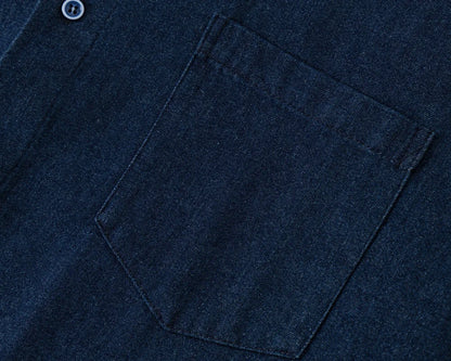 Summer Japanese Retro Ethnic Style Embroidered Denim Men's and Women's Short Sleeved Shirts, Loose Five Quarter Sleeved Workwear