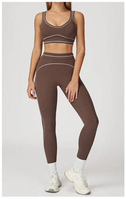 TRY TO BN Women's Tracksuit Sport Bra Yoga Set Contrasting Color High Waist Leggings Fitness Two Pieces Suit Running Gym Clothes
