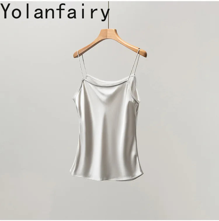 YOLANFAIRY 93% Real Mulberry Silk Camis Woman Clothing 2026 High Quality Silk Satin Tops Women's Tanks Top Sleeveless Basicwear