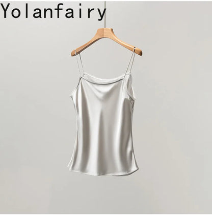 YOLANFAIRY 93% Real Mulberry Silk Camis Woman Clothing 2026 High Quality Silk Satin Tops Women's Tanks Top Sleeveless Basicwear