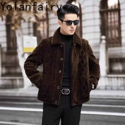 YOLANFAIRY New Sheep Shearing Jacket Men Winter 2025 Double-sided Wear 100% Wool Coat Man Clothing Short Men's Jackets chaqueta